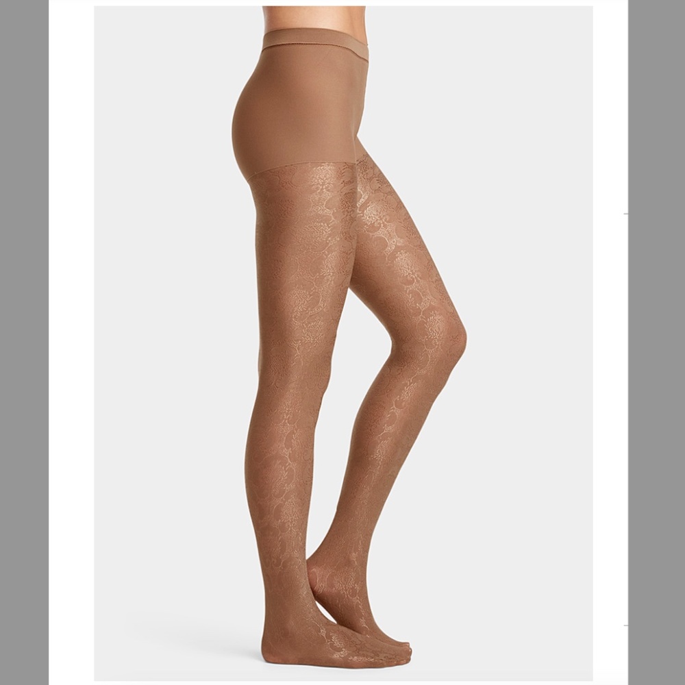 Light brown sparkly baroque arabesque tights made in Italy NWT